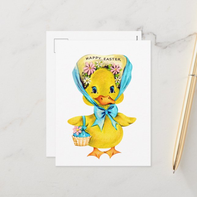 Postal Festiva linda cosecha de pato feliz de Pascua (Anverso/Reverso In Situ)