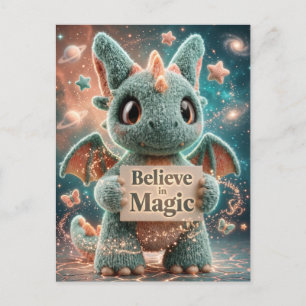 Postal Festiva Lindo dragón de peluche de fantasía que sostiene C