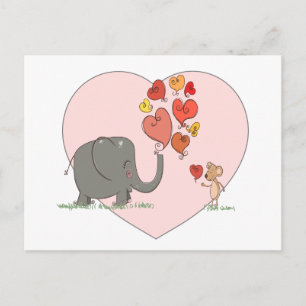 Postal Festiva lindo elefante y vector de amor valentino del rató