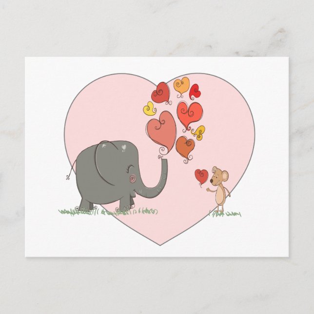 Postal Festiva lindo elefante y vector de amor valentino del rató (Anverso)
