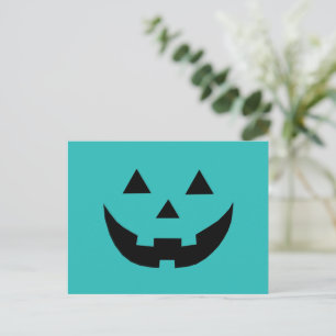 Postal Festiva Lindo jack o lantern azul turquesa divertido Hallo