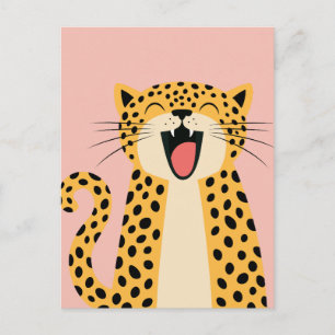 Postal Festiva Lindo leopardo salvaje sonriente de dibujos animad
