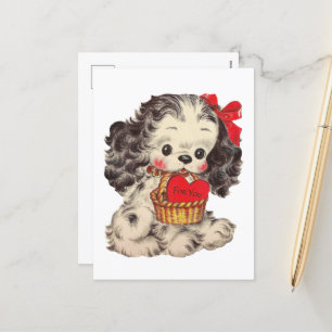 Postal Festiva lindo retro vintage El día de San Valentín puppy