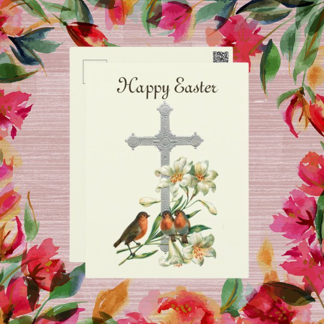Postal Festiva lindo vintage Cross birds Pascua (Subido por el creador)