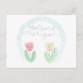 Postal Festiva Lindos tulipanes de Holanda Michigan en acuarela