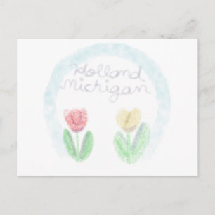 Postal Festiva Lindos tulipanes de Holanda Michigan en acuarela
