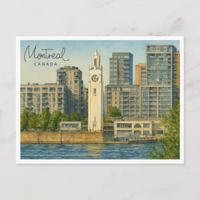 Postal Festiva Línea aérea de Montreal | Acuarela de Canadá (Anverso)