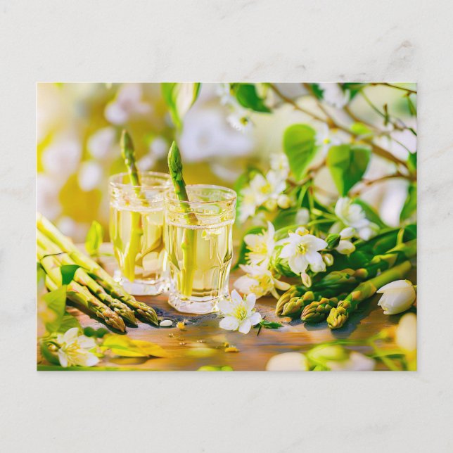 Postal Festiva Liquidador de espárragos con limón y flores (Anverso)