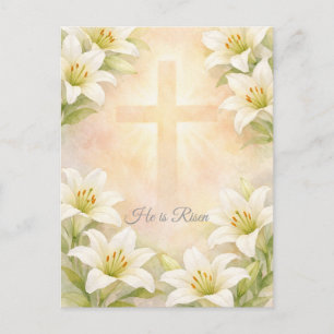Postal Festiva Lirio blanco elegante Cruz Pascua Religión Cristia