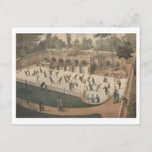 Postal Festiva Litografía de patinaje sobre hielo de invierno vic