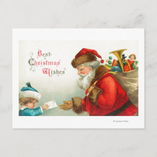 Postal Festiva Little Boy que da a Santa una letra