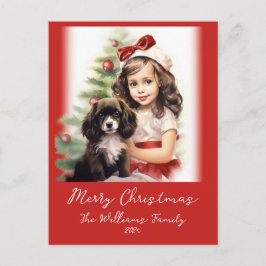 Postal Festiva Little Girl and Puppy Photo Christmas Postcard