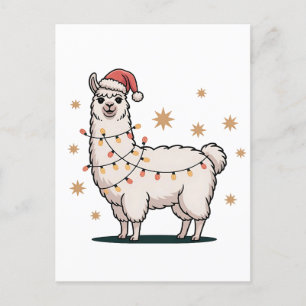Postal Festiva Llama Alpaca Con Sombrero Y Luz De Navidades