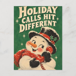 Postal Festiva Llamadas Navideñas de Muñeco de Nieve Antiguo Son 