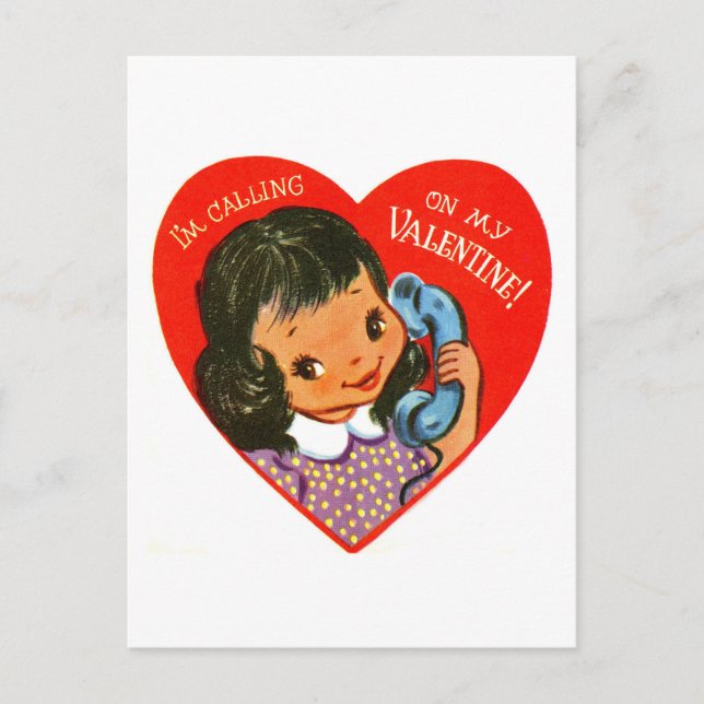 Postal Festiva Llamar a mi San Valentín en un teléfono retro (Anverso)