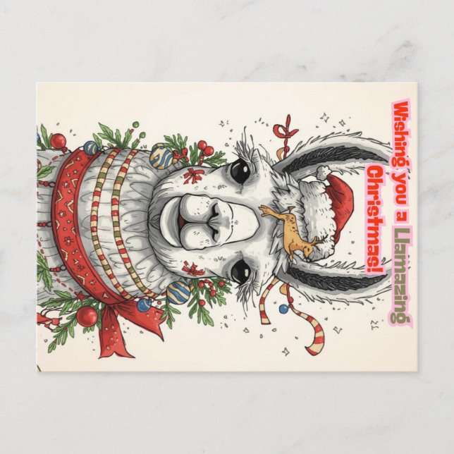 Postal Festiva LLamazing Christmas Llama Holiday Postcard (Anverso)