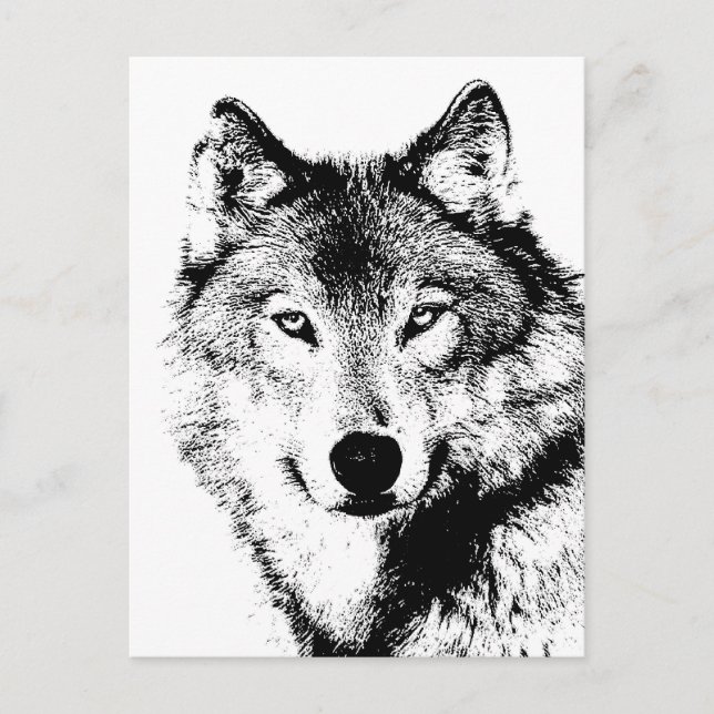 Postal Festiva Lobo blanco y negro (Anverso)