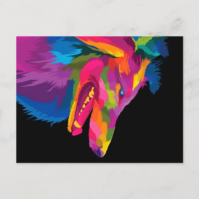 Postal Festiva Lobo colorido (Anverso)