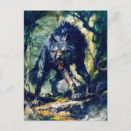 Postal Festiva Lobo Fenrir encadenado en escena mística