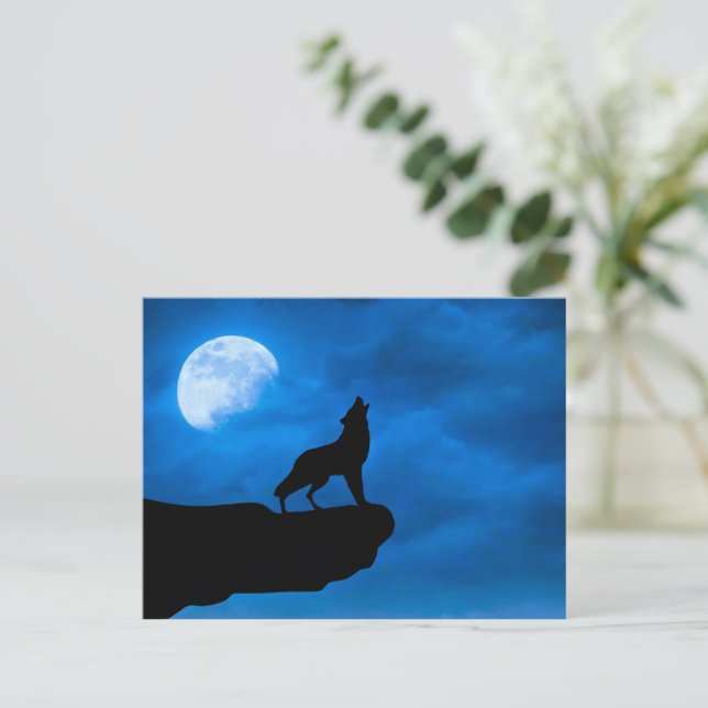 Postal Festiva Lobo Nocturno (Anverso de pie)