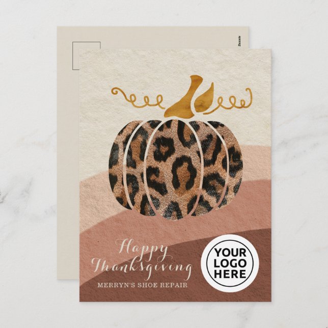 Postal Festiva Logo de la Compañía Boho Leopard Pumpkin de Acción (Anverso / Reverso)