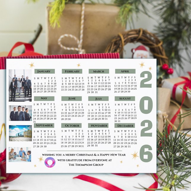 Postal Festiva Logo de la Compañía Comercial del Calendario Corpo (Corporate 2026 Calendar Business Company Logo Holiday Postcard)