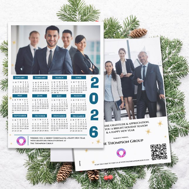 Postal Festiva Logo de la Compañía de Negocios del Calendario QRC (Corporate QRCODE Calendar Business Company Logo Holiday Postcard)