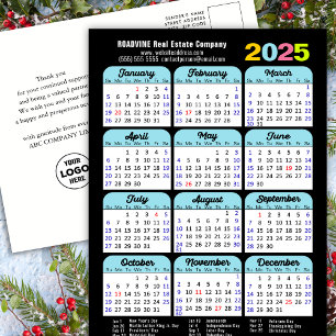Postal Festiva Logo de negocios 2025 Calendario azul negro Minima