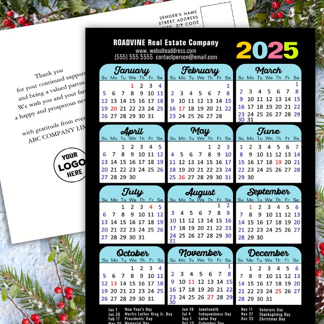 Postal Festiva Logo de negocios 2025 Calendario azul negro Minima (Subido por el creador)
