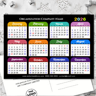 Postal Festiva Logo de negocios 2026 Calendario de color negro mo