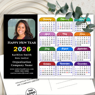 Postal Festiva Logo de negocios 2026 Calendario de color negro mo