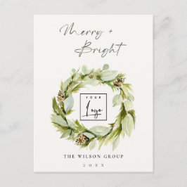 Postal Festiva Logo de Winter Wreath Merry & Bright Navidades
