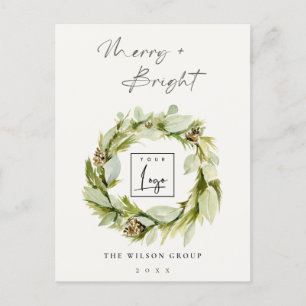 Postal Festiva Logo de Winter Wreath Merry & Bright Navidades