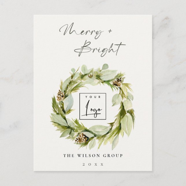 Postal Festiva Logo de Winter Wreath Merry & Bright Navidades (Anverso)