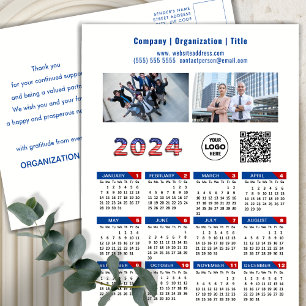 Postal Festiva Logo del Calendario de 2024 Rojo patriótico azul d
