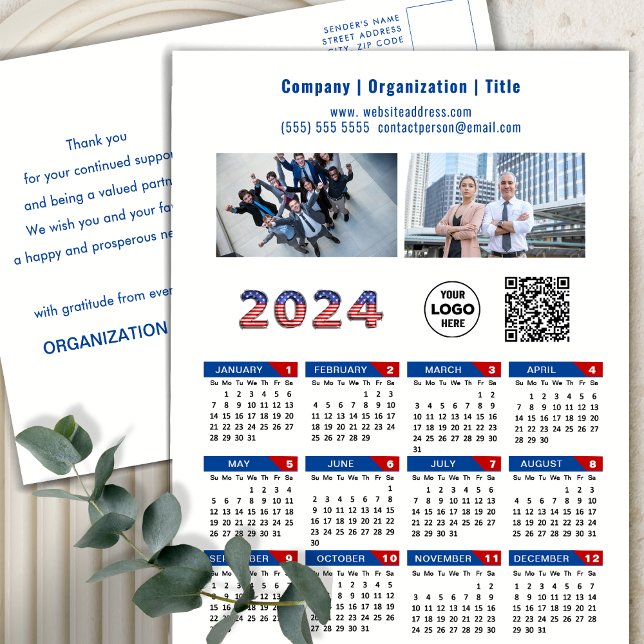 Postal Festiva Logo del Calendario de 2024 Rojo patriótico azul d (Subido por el creador)