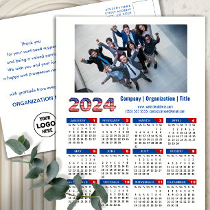 Postal Festiva Logo del Calendario de 2024 Rojo patriótico azul d