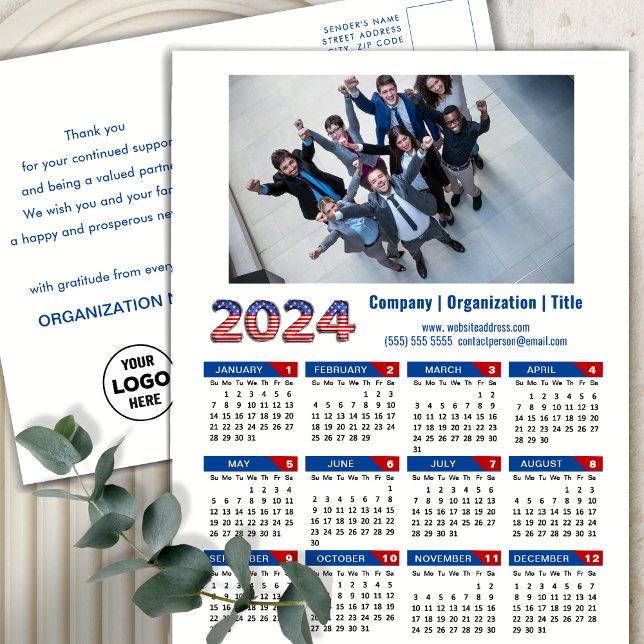Postal Festiva Logo del Calendario de 2024 Rojo patriótico azul d (Subido por el creador)