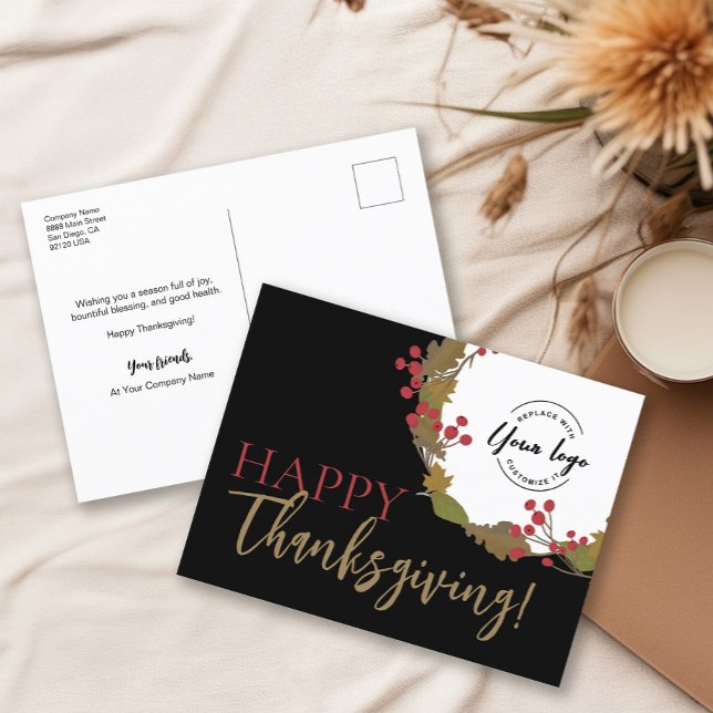 Postal Festiva Logo del negocio Happy Thankding Autumn Wreath (Happy Thanksgiving Business logo Thank you greeting card/)