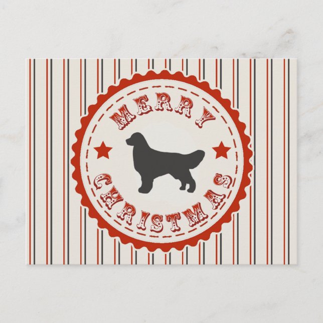 Postal Festiva Logo del Viñage Merry Christmas Golden Retriever (Anverso)