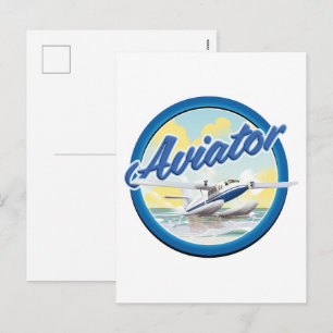 Postal Festiva Logotipo azul de hidroavión aviador