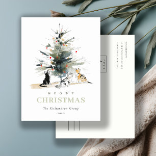 Postal Festiva Logotipo corporativo de Cute Meowy Christmas Tree