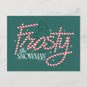 Postal Festiva Logotipo de Frosty el Hombre de Nieve con Caña de 
