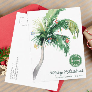 Postal Festiva Logotipo de negocio costero de la palmera navideña
