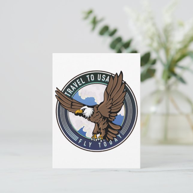 Postal Festiva Logotipo de viaje de USA Fly today (Anverso de pie)