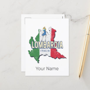 Postal Festiva Lombardía Italia Retro Región Mapa de recuerdos de