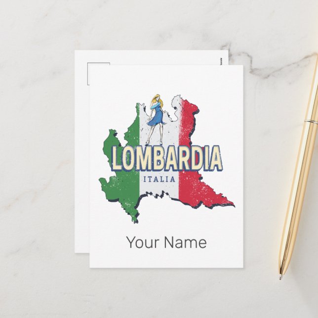 Postal Festiva Lombardía Italia Retro Región Mapa de recuerdos de (Anverso/Reverso In Situ)