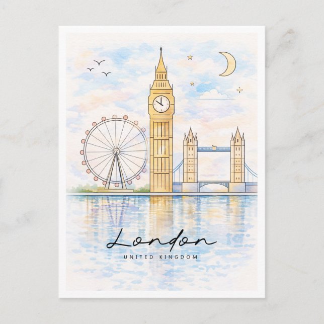 Postal Festiva London Cityscape Watercolor | United Kingdom (Anverso)