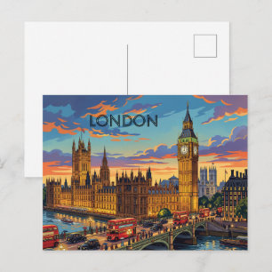 Postal Festiva Londres Inglaterra Arte de Viaje Vintage