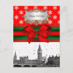 Postal Festiva Londres Inglaterra Navidades del Skyline Red Snowf